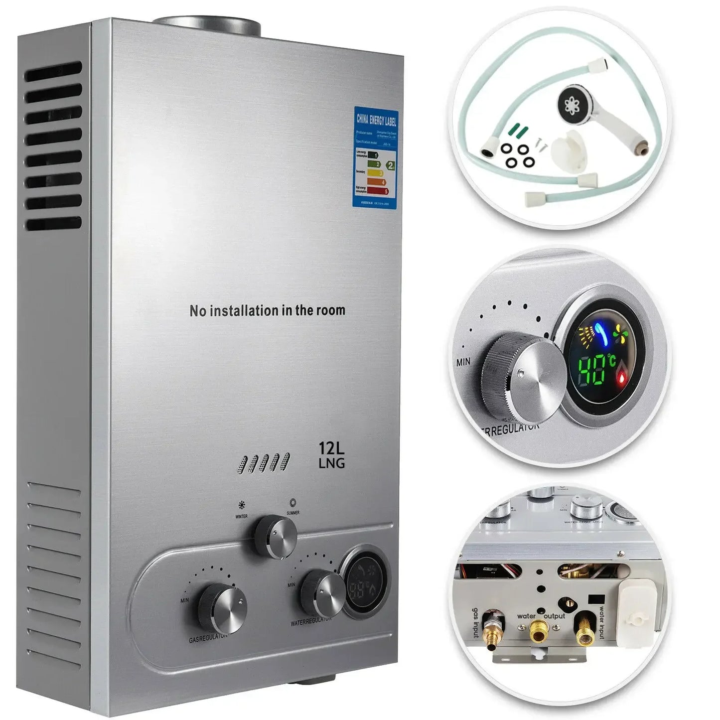 VEVOR LPG Gas Hot Water Heater 6L/8L/10L/12L/16L/18L  Boiler Home Appliance Water Heater With Shower Kit  For Home or Camping