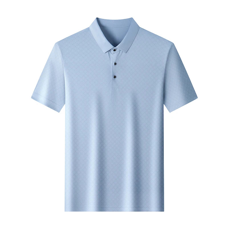 2026 Summer Old Money Style Men Polo Tee Subtle Linear Pattern Cool Touch Anti-Wrinkle Daily Golf Casual Short Sleeve Polo Shirt