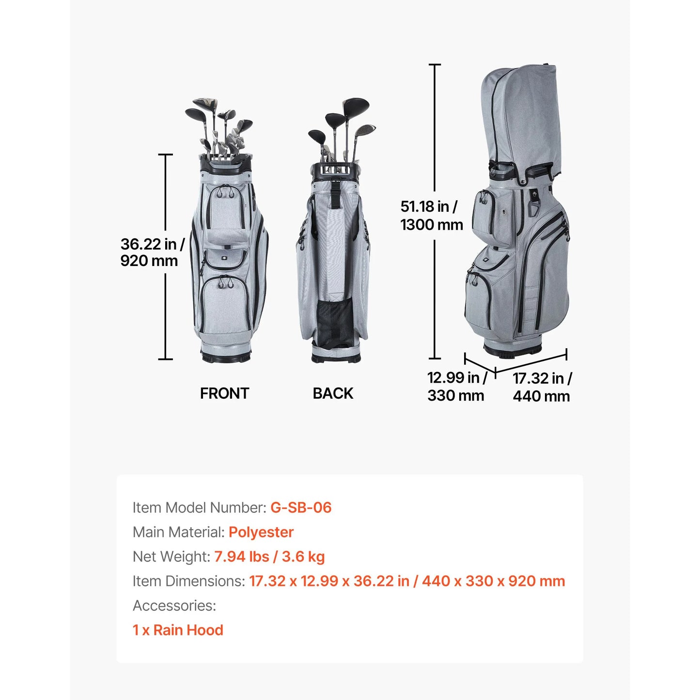 SucceBuy Golf Cart Bag 15 Way Top Divider Organizer with Full-length Divider Rain Hood Silicone Head Protection for Men & Women