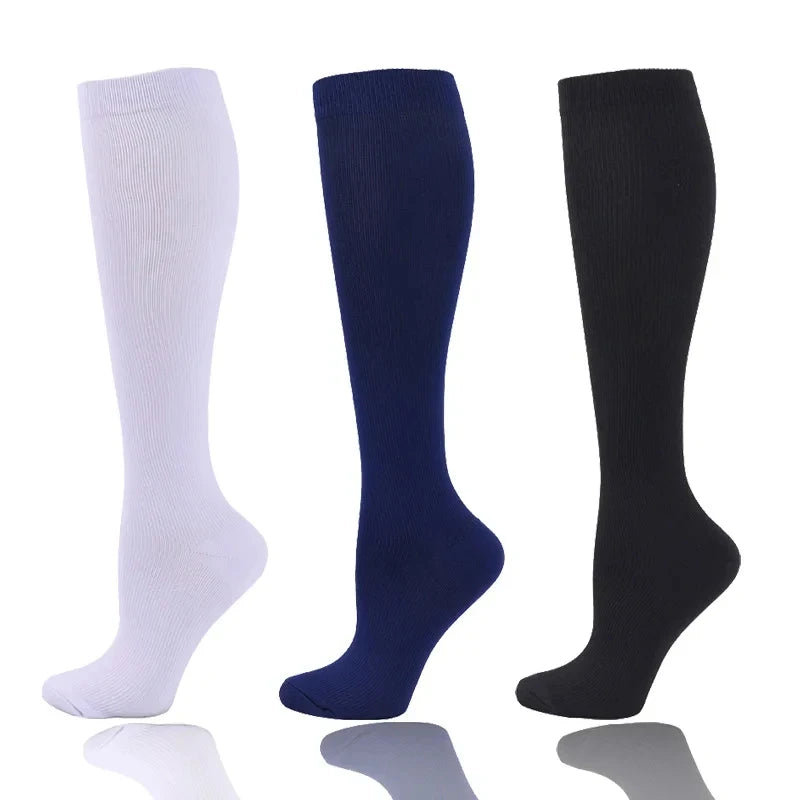 3/7 Pairs Compression Socks Medical Varicose Veins Swollen Calves Solid Color Sports Socks Elastic Outdoor Marathon Cycling Golf