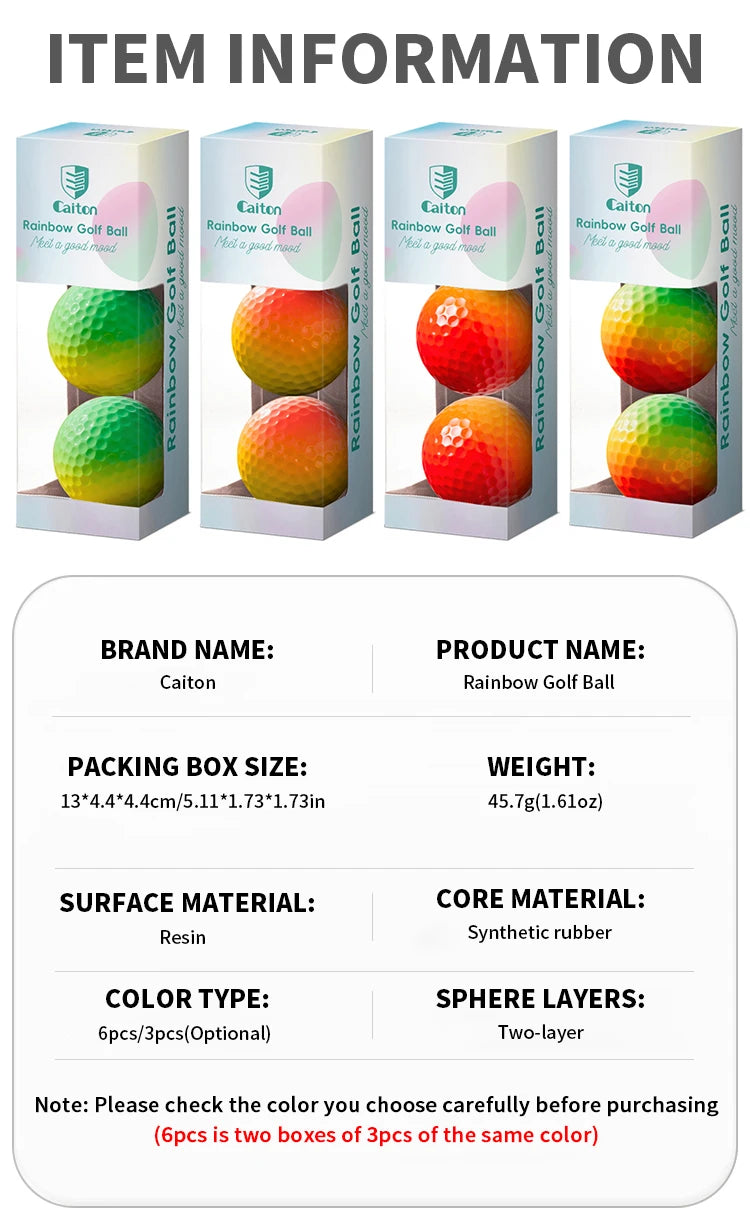 Caiton 6/3PCS Soft Rainbow Golf Balls, Hot-Selling, Add 40+ Yards, Gradient Golf Balls for Practice, Training & Gifts