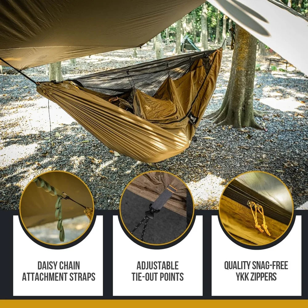 Lightweight Camping Hammock with Mosquito Net, Warm Internal Cover & Tree Straps for Outdoor Adventures