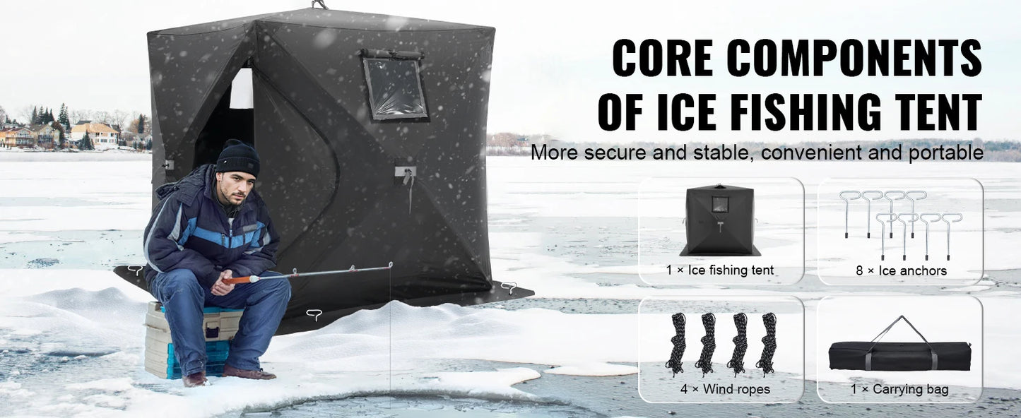SucceBuy Portable Ice Shelter 1-2 Person Fishing Tent Ice Shanty for Winter Fishing Waterproof Ice Cube with Anchors Carry Bag