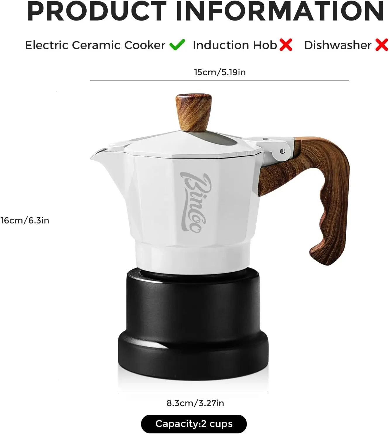 Three Espresso Maker Stovetop,Camping Moka Pot 2 Cup/120ML,Stove Top Espresso Italian Coffee Maker