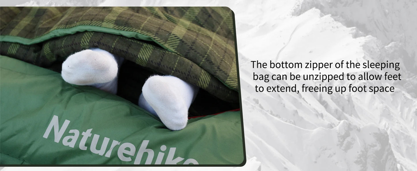 Naturehike Flannel Two Person Sleeping Bag with Pillows Portable Camping Sleeping Bag Cold Weather Keep Warm for Two Adults