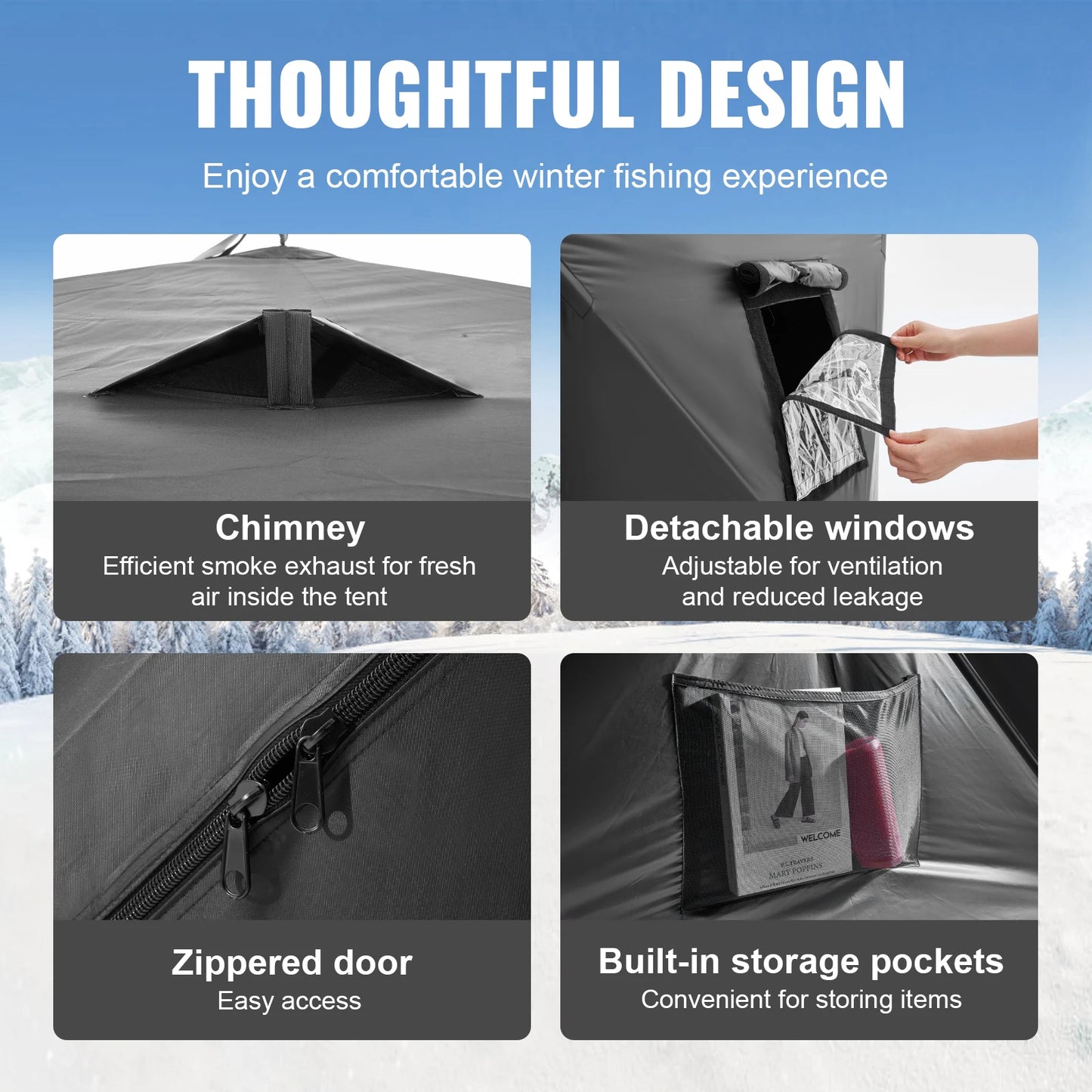 SucceBuy Portable Ice Shelter 1-2 Person Fishing Tent Ice Shanty for Winter Fishing Waterproof Ice Cube with Anchors Carry Bag