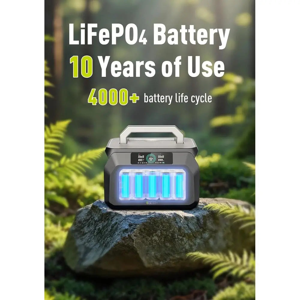 Portable 800W Power Station with 512Wh LiFePO4 Battery, 1-Hour Fast Charge, Ideal for Home, Camping & Emergency Use