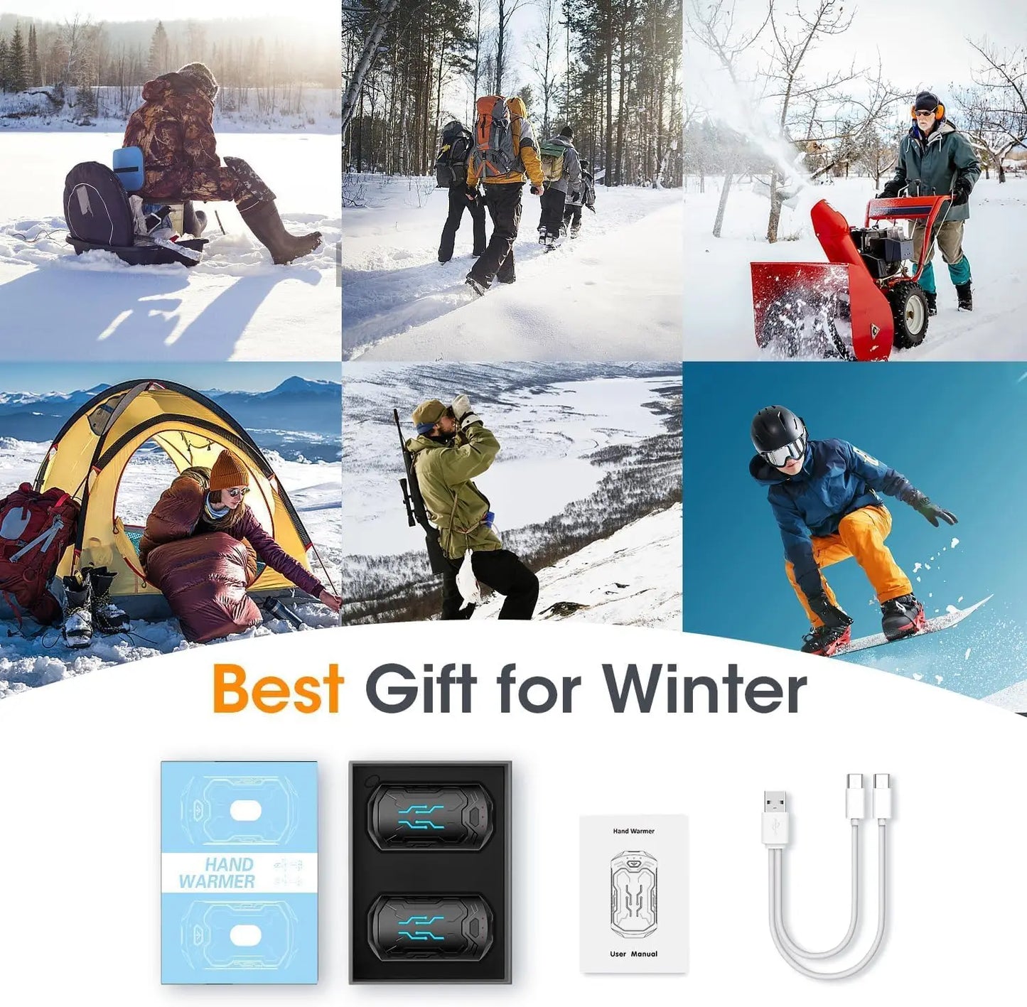 Hand Warmers Rechargeable 2 Pack 20Hrs Long Heating Pocket Size Electric Handwarmers, Christmas Portable USB Hand Warmer Heater