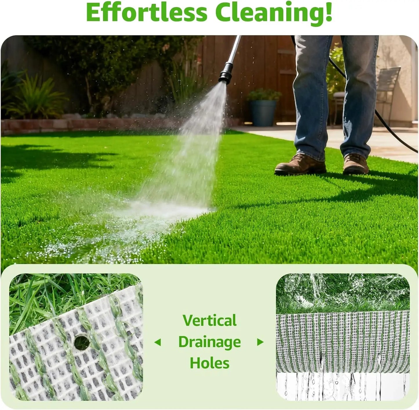 Realistic Artificial Turf Grass Mat with Drainage Holes - 4FT x 6FT Indoor Outdoor Pet Friendly Rug for Patio, Balcony, Backyard