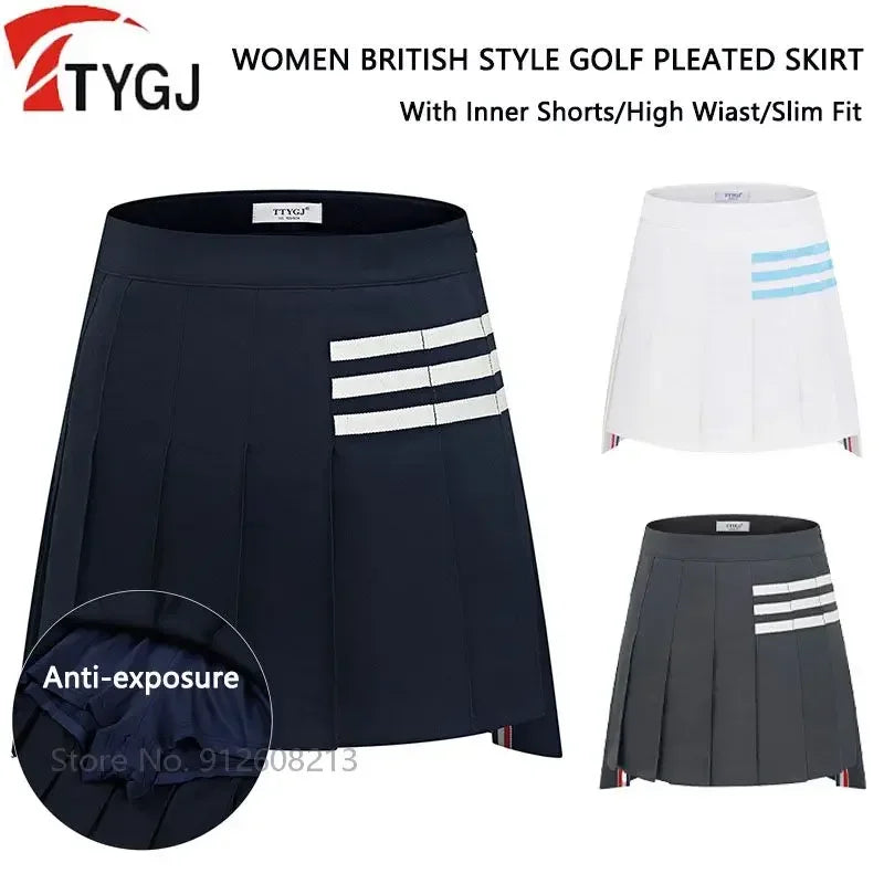 TTYGJ Ladies High Waist A-line Golf Skirt Women Irregular Pleated Sport Skorts Girls Slim Anti-exposure Pantskirts Golf Wear