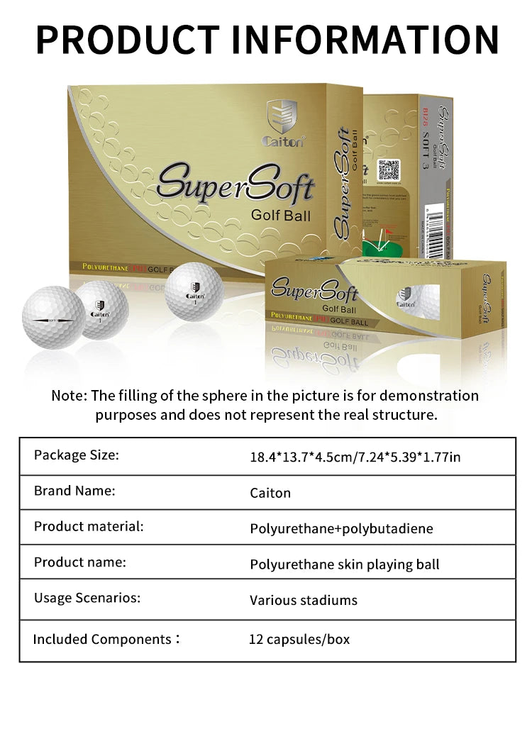 Caiton 12pcs golf game balls, 2-5 layer structure（Opt）, professional game performance, suitable for different high swing speeds