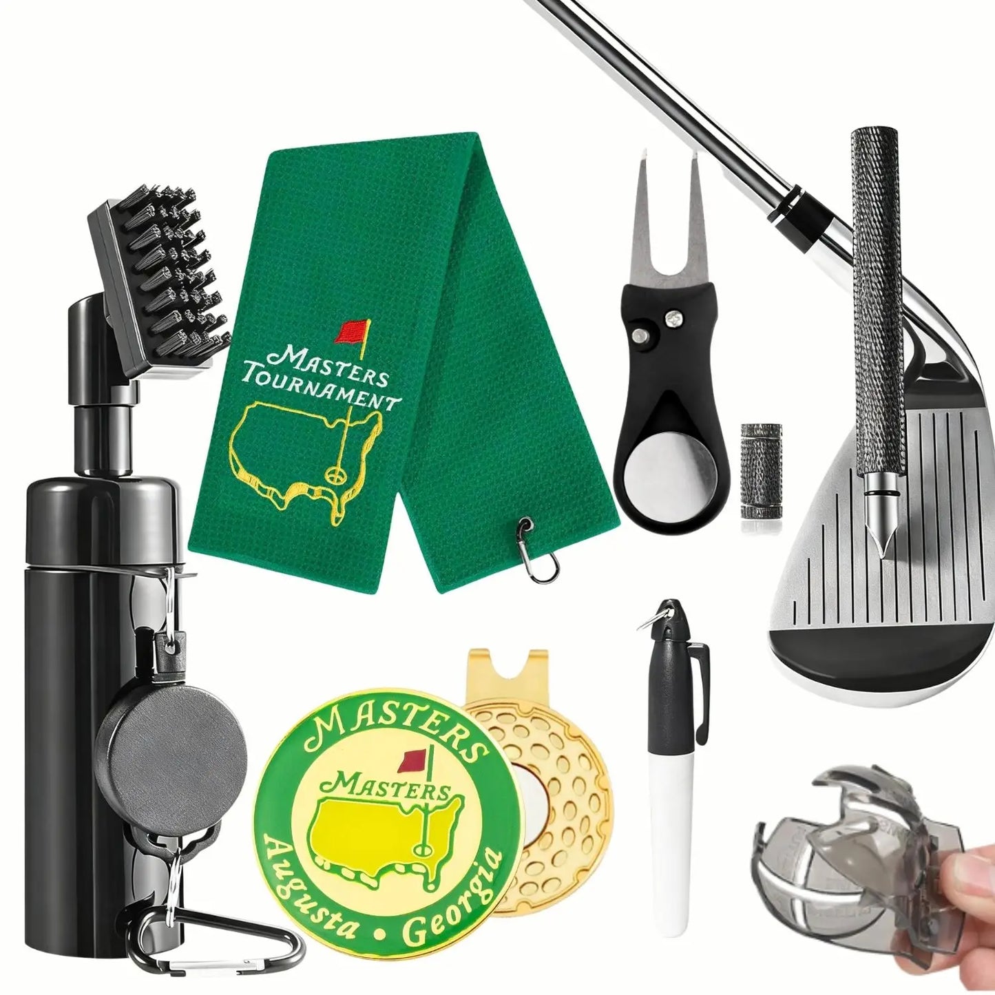 Golf Club Cleaning Kit with Golf Club Cleaner with Water Golf Towel Divot Repair Tool Groove Sharpener Golf Ball Alignment Kit