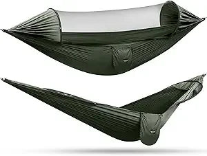 G4Free Large Camping Hammock with Mosquito Net 2 Person Pop-up Parachute Lightweight Hanging Hammocks Tree Straps Swing Bed for