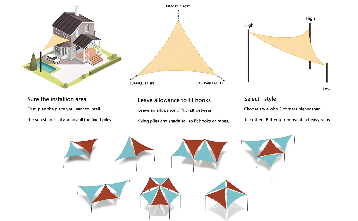 Triangle Sun Shade Sail Canopy UV Block Sunshade Sails Sunscreen for Outdoor Patio Garden Backyard Awning Sunsail with Free Rope