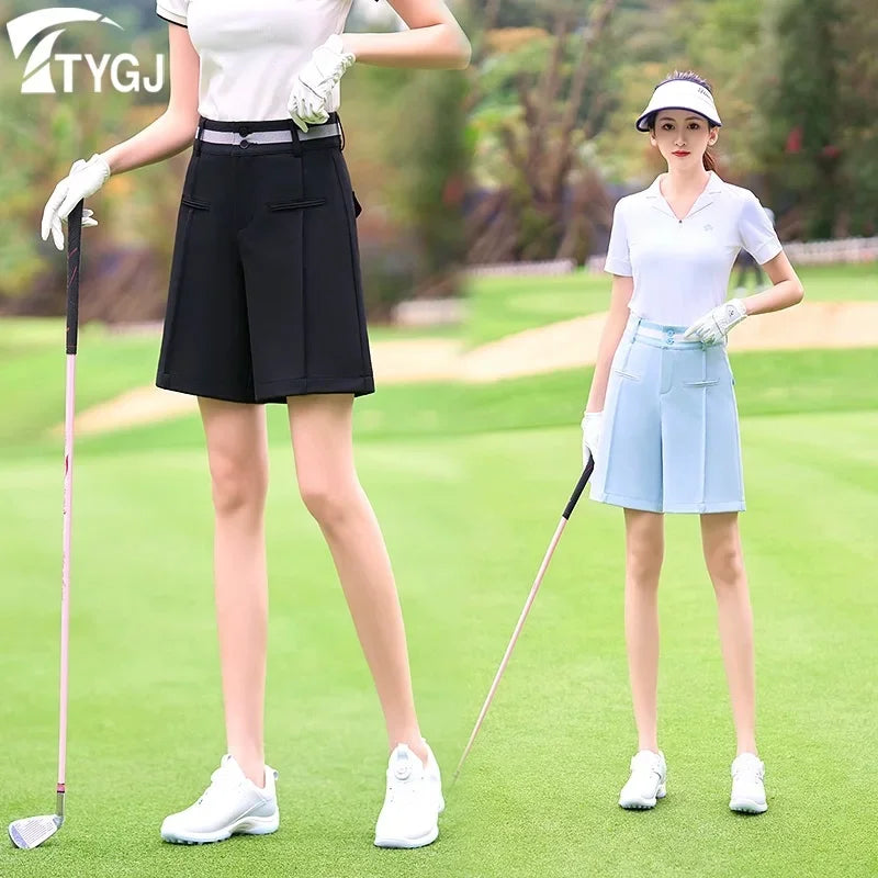 TTYGJ 2024 Summer New Golf Shorts Women Stretch Five-part Trousers Casual High Waist Sports OL Shorts Lady Golf Apparel