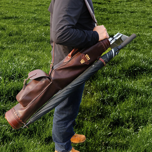 Tourbon Microfiber Leather Golf Club Carry Bag Vintage Pencil Style Sunday Bag for Driving Range Outdoor Brown
