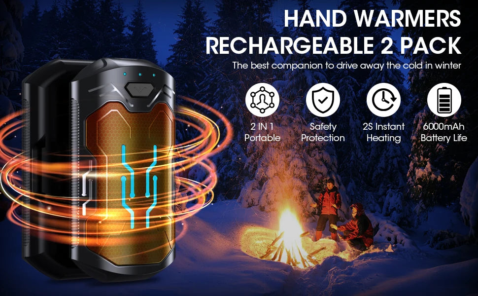 Hand Warmers Rechargeable 2 Pack 20Hrs Long Heating Pocket Size Electric Handwarmers, Christmas Portable USB Hand Warmer Heater