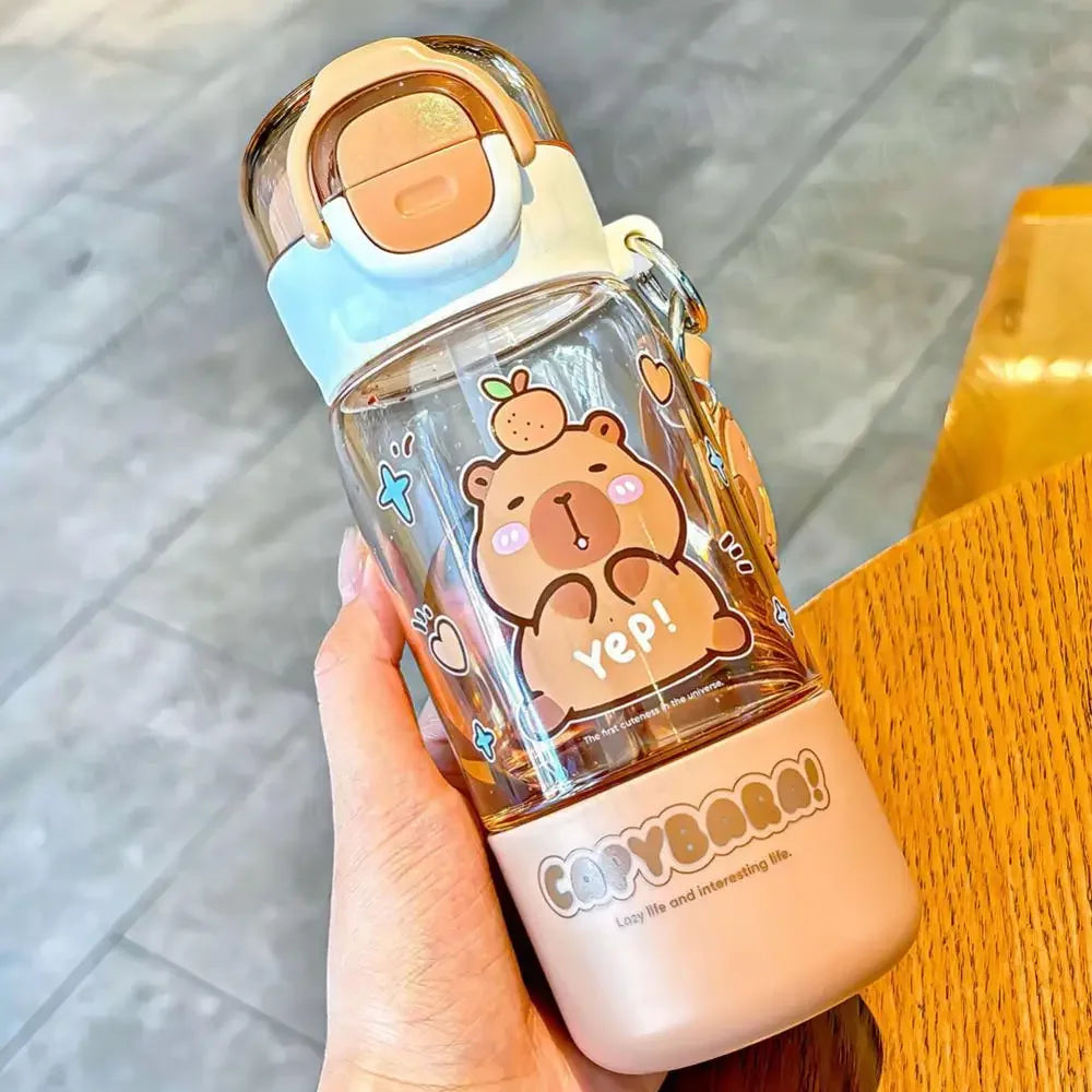 600ML Drink Water Cup Capybara Cartoon Water Bottle Double Drink Portable Large Travel Tumbler Leakproof Plastic Kapibara Cup