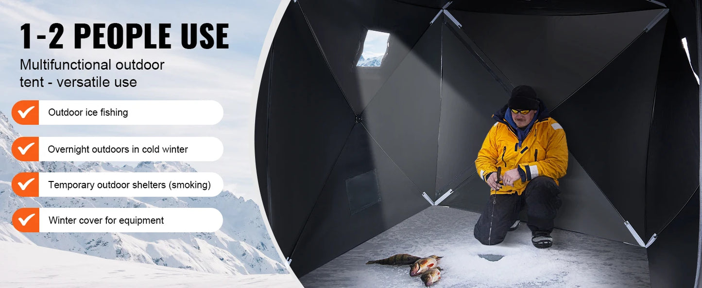 SucceBuy Portable Ice Shelter 1-2 Person Fishing Tent Ice Shanty for Winter Fishing Waterproof Ice Cube with Anchors Carry Bag