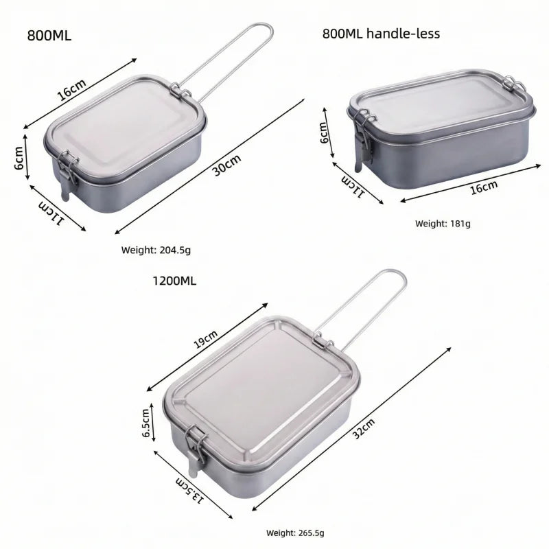 Titanium Lunch Box with Lid and Folding Handle Leak Proof Lightweight Outdoor Camping for Backpacking Hiking Picnic Travel