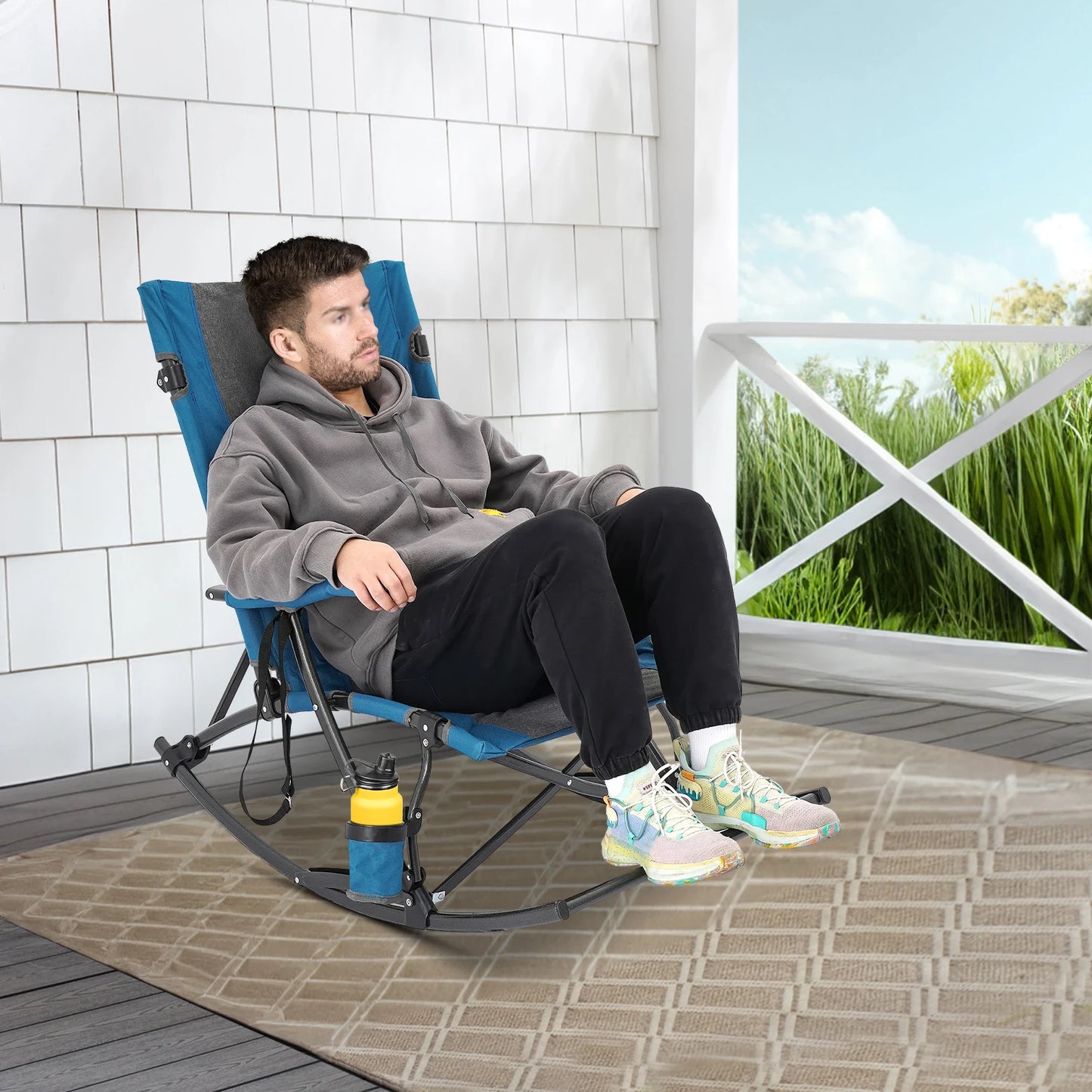 Foldable Rocking Camping Chair for Traveling, Terraces, Porches, Lawns, Gardens, Patios, Backyards, BBQs, Beaches, etc