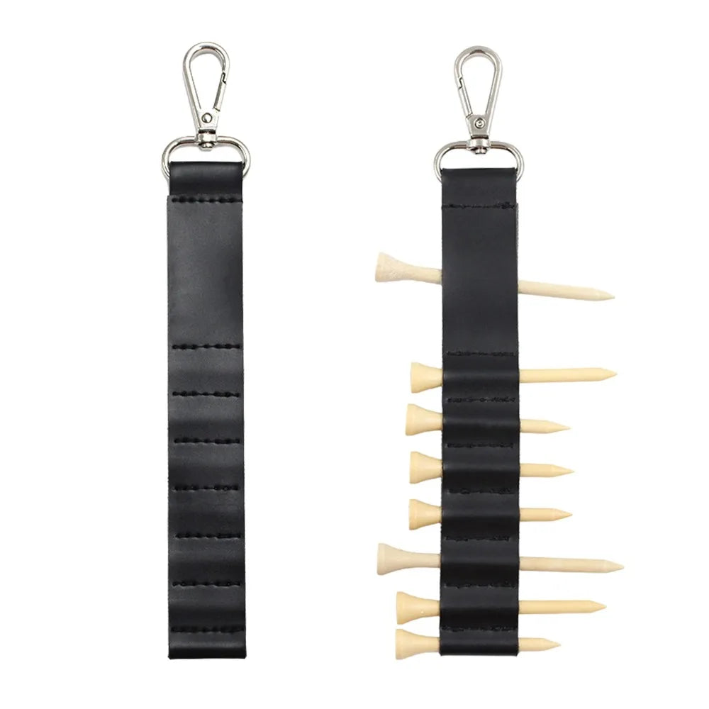 Black Golf Tee Holder 7 Tee Holes Keychain Golf Tee Putter Golf Accessory PU Leather Tees Holder Easy To Hang Organizer