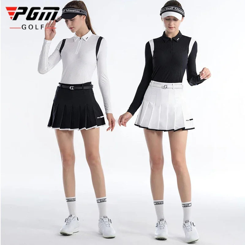 Pgm Golf Skort Women Korean Pleated Skirt High Waist With Inner Shorts Girl A-Lined Tennis Golf Skirts Sports Fitness Pantskirt