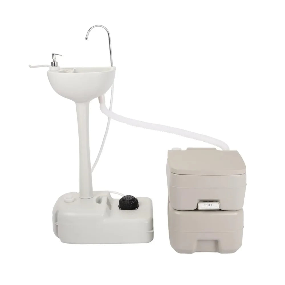 Portable Sink and Toilet Combo, 5 Gallon Hand Washing Station & 5.3 Gallon Flushing Toilet for Outdoor Camping RV Travel Boat