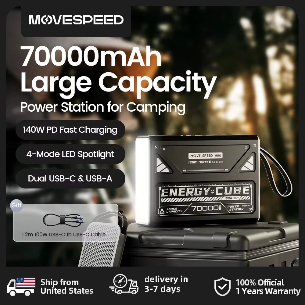 MOVESPEED LED Camping Lantern 70000mAh Large Capacity Battery w/ Rechargeable Lamp LED Emergency Light for Outdoor Power Outage