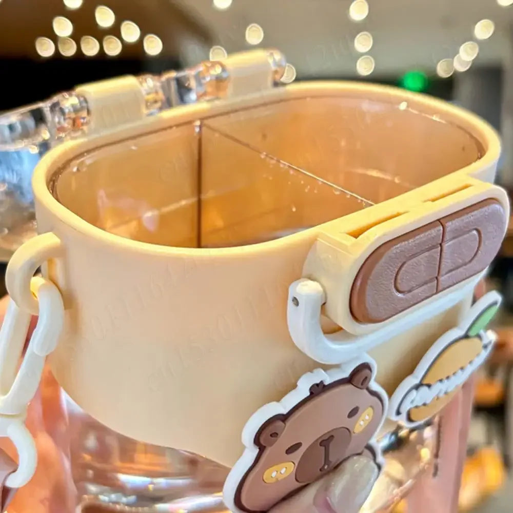 600ML Drink Water Cup Capybara Cartoon Water Bottle Double Drink Portable Large Travel Tumbler Leakproof Plastic Kapibara Cup