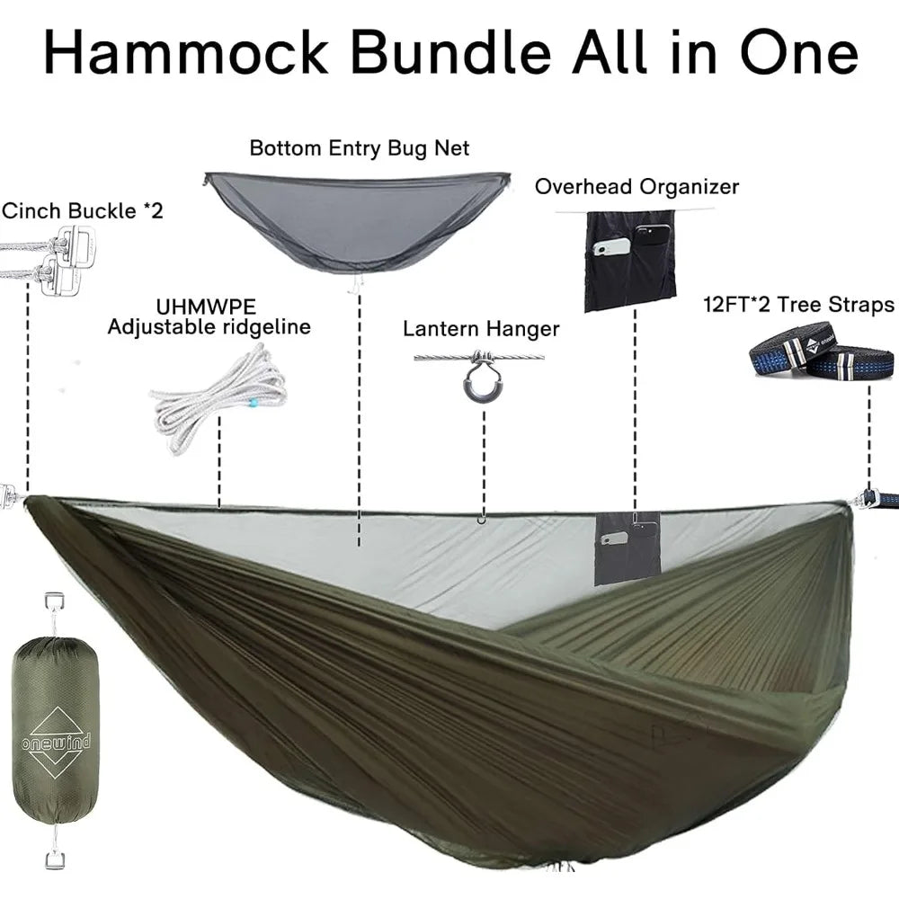 onewind 12Ft Camping Hammock with Mosquito Net, Ridgeline Double Hammock Portable Lightweight Large Hammock Ripstop Nylon Durabl