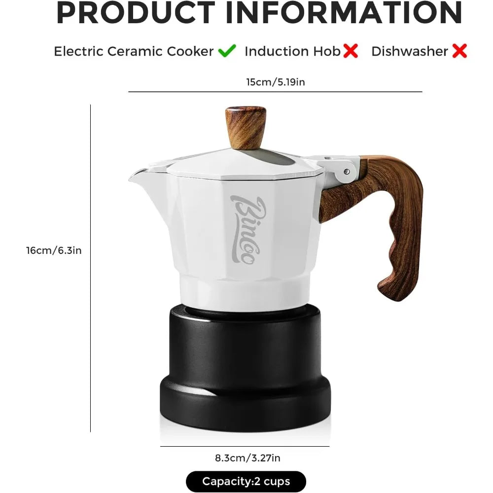 Three Espresso Maker Stovetop,Camping Moka Pot 2 Cup/120ML,Stove Top Espresso Italian Coffee Maker