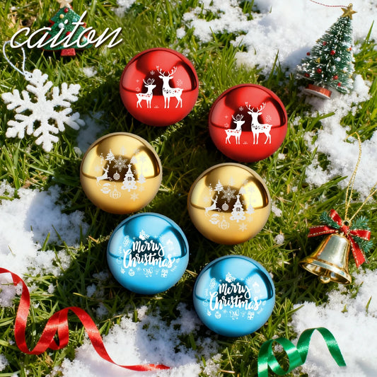 Caiton 6Pcs Korean Park Golf Balls 60mm/2.36in Metallic Red Gold Blue Merry Christmas Holiday Gift Outdoor Practice Game Set