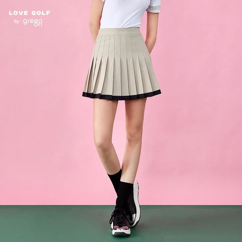 Love Golf Women Patchwork Golf Pleated Skirt Lady Anti-exposure Elastic Culottes A-line Slim Panskirts with Inner Shorts