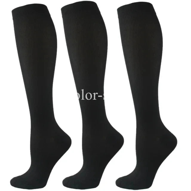 3/7 Pairs Compression Socks Medical Varicose Veins Swollen Calves Solid Color Sports Socks Elastic Outdoor Marathon Cycling Golf