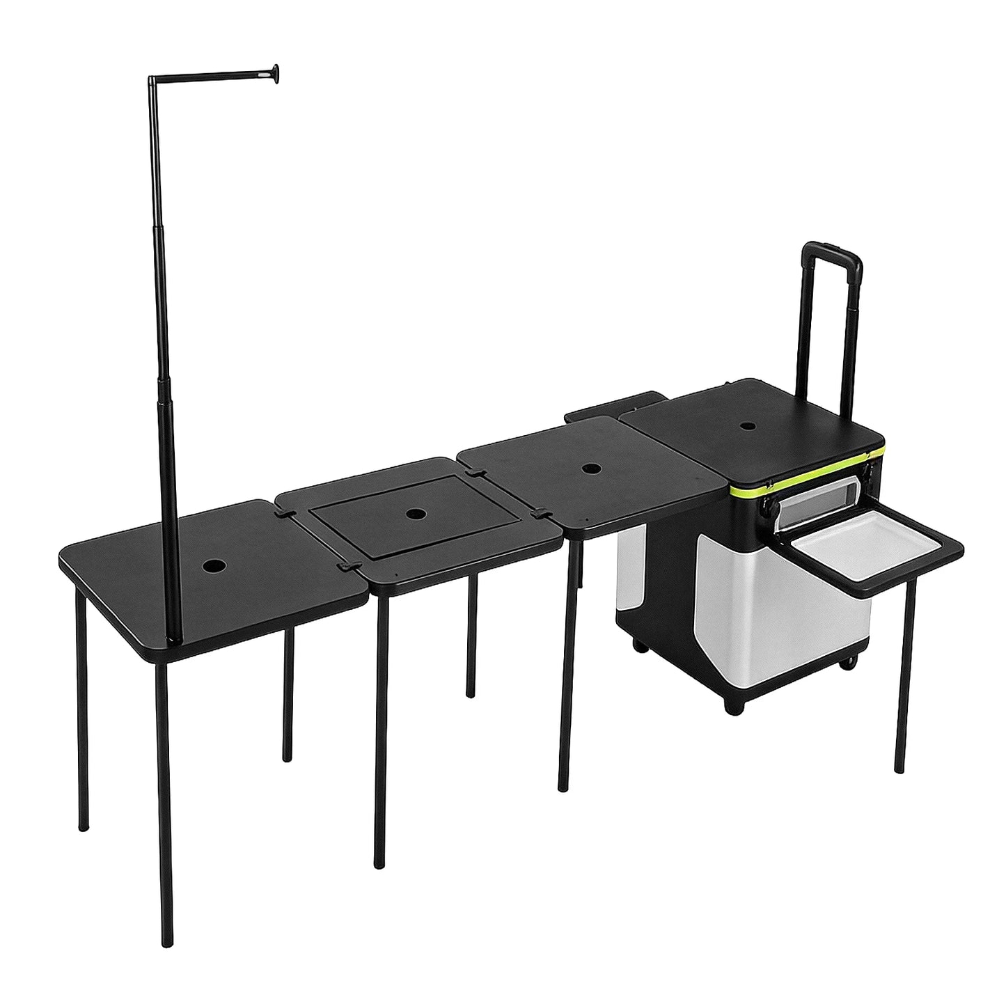 Multifunctional Outdoor Side Table with Wheels Folding Grill Table with Light Poles for Picnic Party Beach BBQ Cooking Indoor