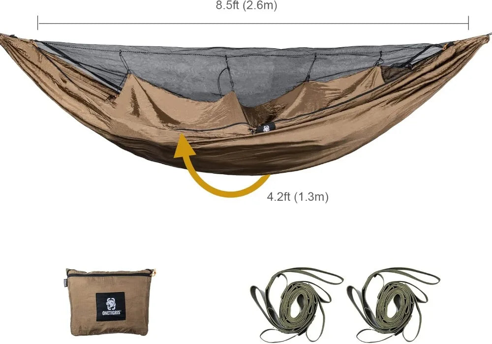 Lightweight Camping Hammock with Mosquito Net, Warm Internal Cover & Tree Straps for Outdoor Adventures