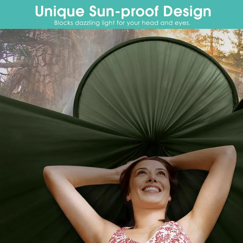 G4Free Large Camping Hammock with Mosquito Net 2 Person Pop-up Parachute Lightweight Hanging Hammocks Tree Straps Swing Bed for