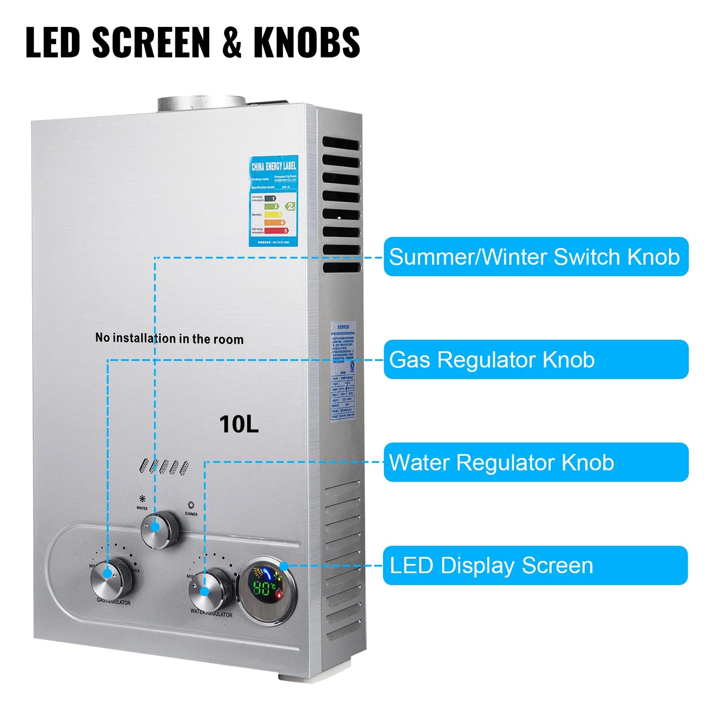 VEVOR LPG Gas Hot Water Heater 6L/8L/10L/12L/16L/18L  Boiler Home Appliance Water Heater With Shower Kit  For Home or Camping