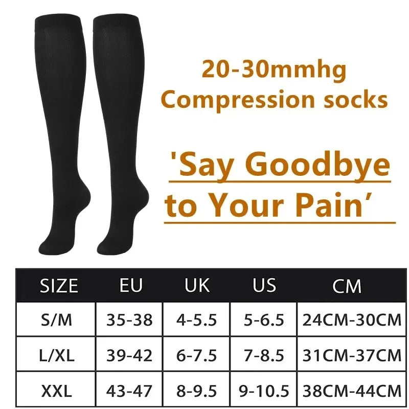 3/7 Pairs Compression Socks Medical Varicose Veins Swollen Calves Solid Color Sports Socks Elastic Outdoor Marathon Cycling Golf