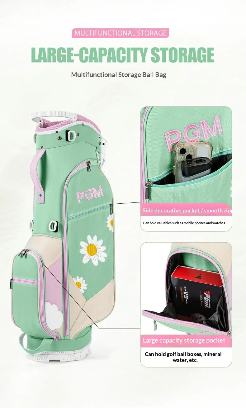 PGM Golf Bag Women's Stand Bag 5-Grid Insert Rod Hole Shoulder Strap Golf Bag Anti Splashing Water Ball Rod Bag QB188