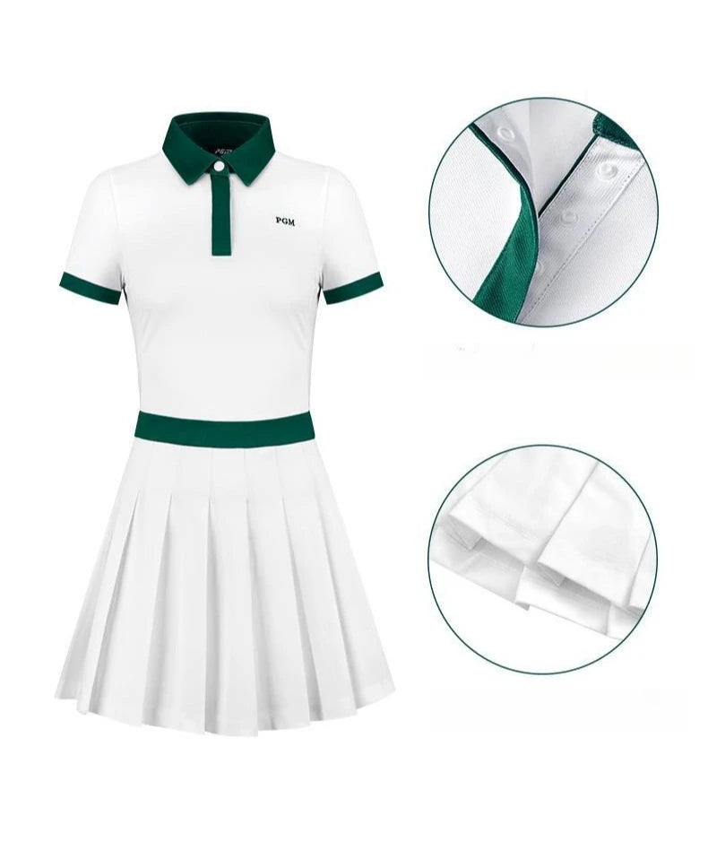 PGM Women's Golf Dress Summer Slim Fit Sports Pleated Skirt with Anti Glare Shorts QZ078