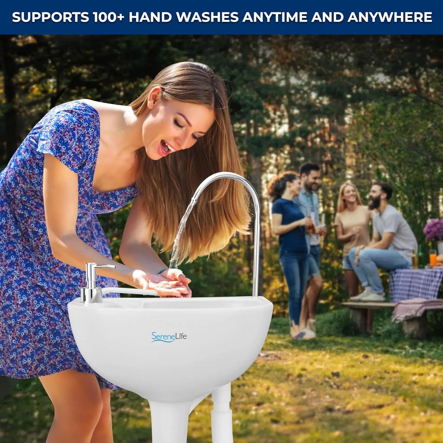 Portable Camping Sink with 19L Water Tank, Foot Pump, Soap Dispenser & Towel Holder for Outdoor Use