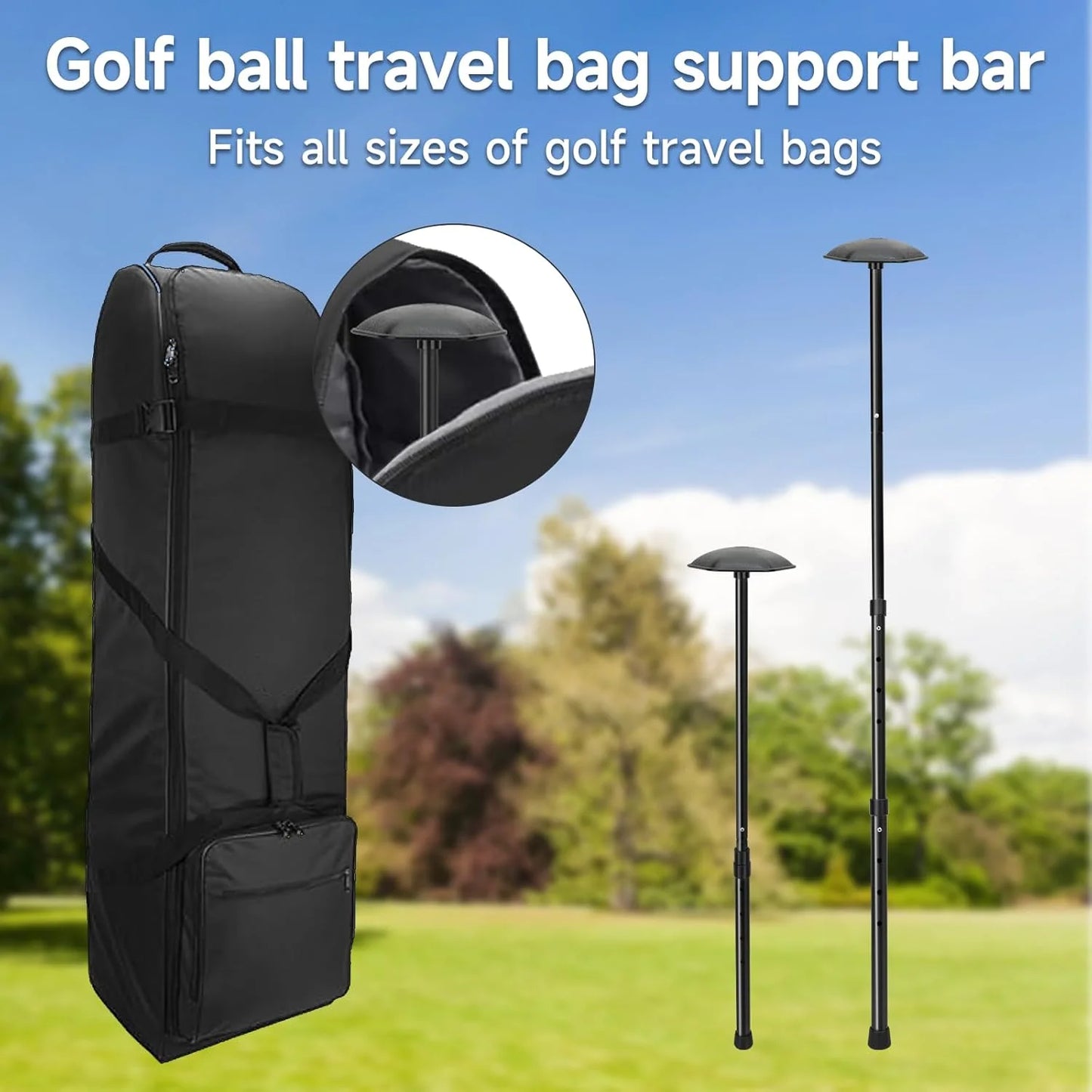 Golf Travel Bag support pole - Sturdy Aluminum Alloy Rod Support System With Club Brush