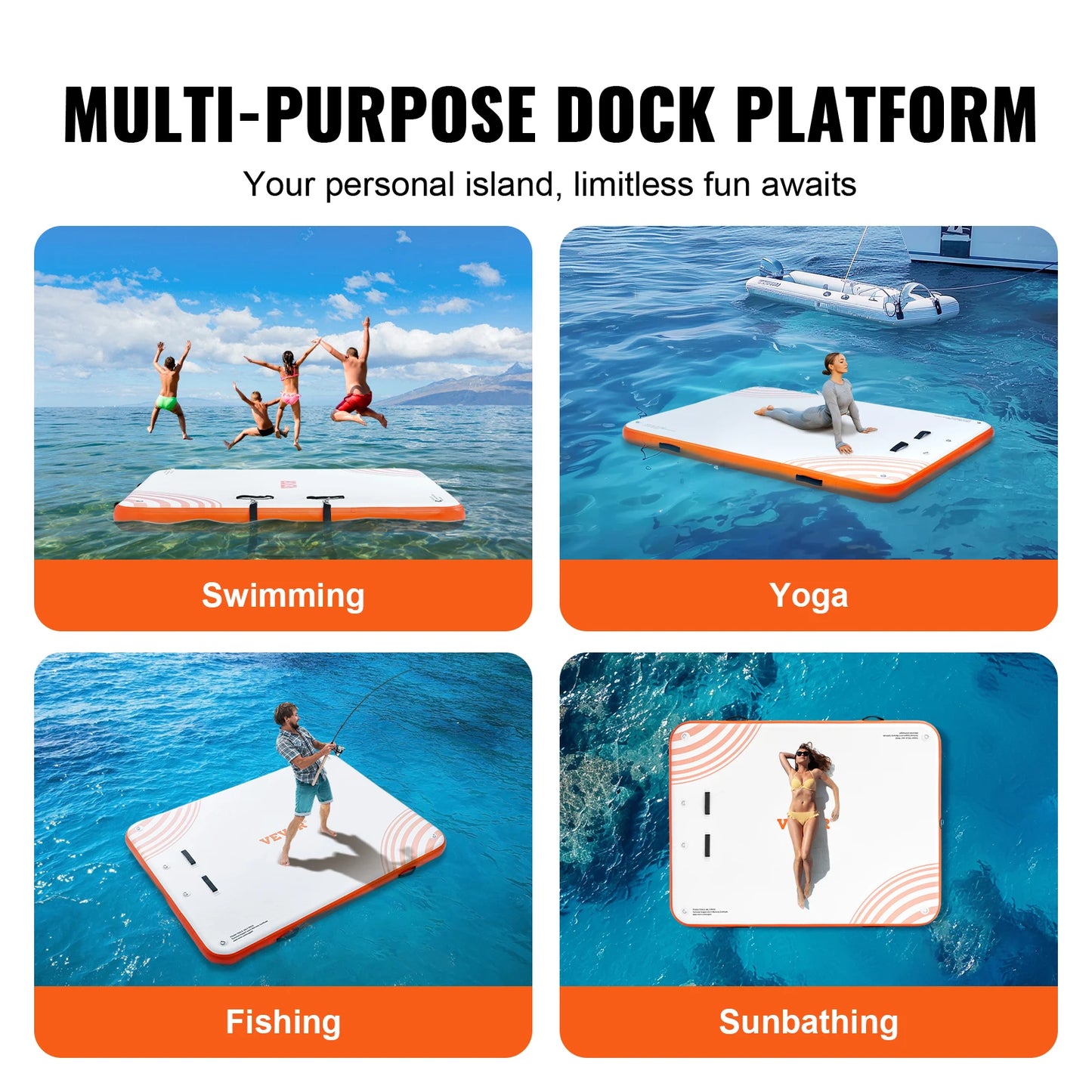 SucceBuy Inflatable Floating Dock 10x8FT Non-Slip Water Detachable Ladder Portable Carrying Bag Floating Platform Island Raft