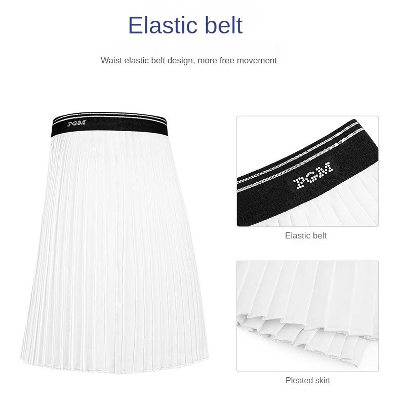 PGM Women's Golf Skirt Summer Quick-drying Sports Skirt Elastic Belt Bright Diamond Pleated Skirt QZ088