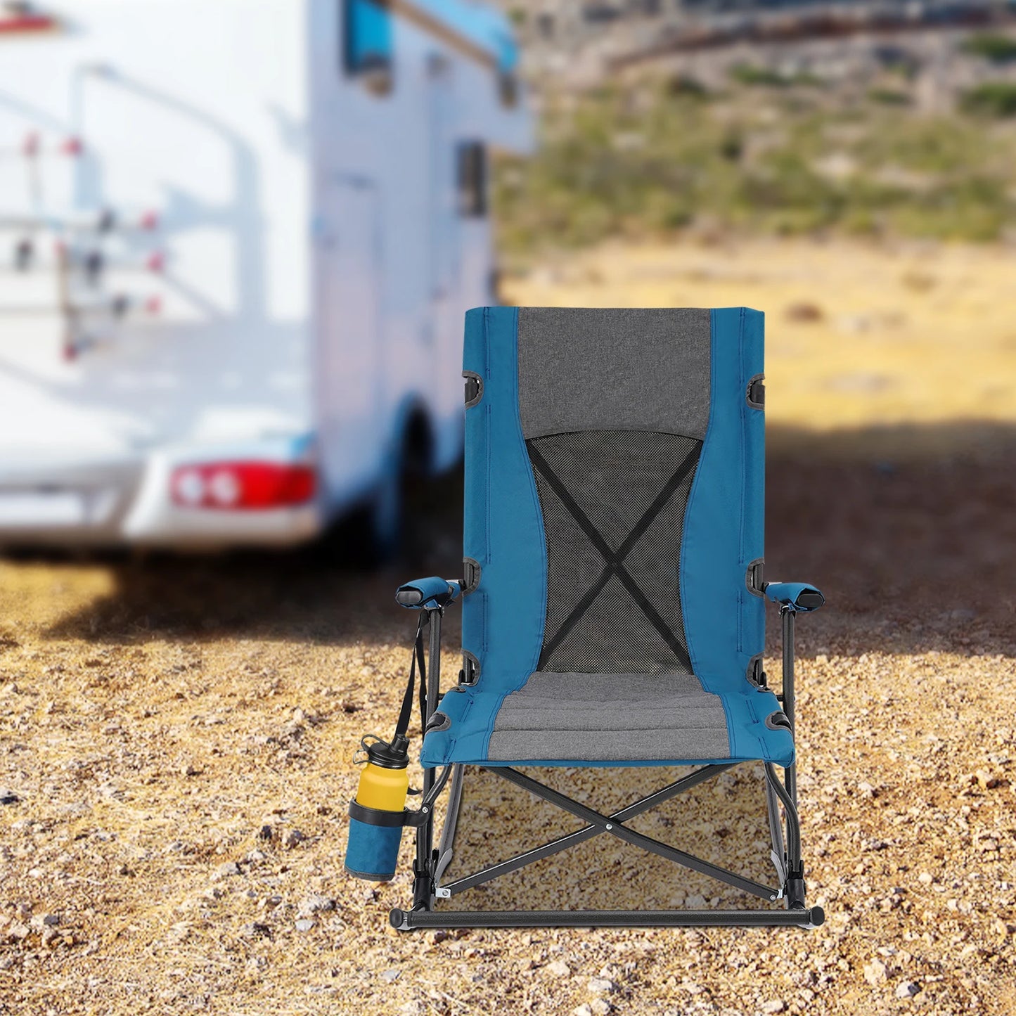 Foldable Rocking Camping Chair for Traveling, Terraces, Porches, Lawns, Gardens, Patios, Backyards, BBQs, Beaches, etc