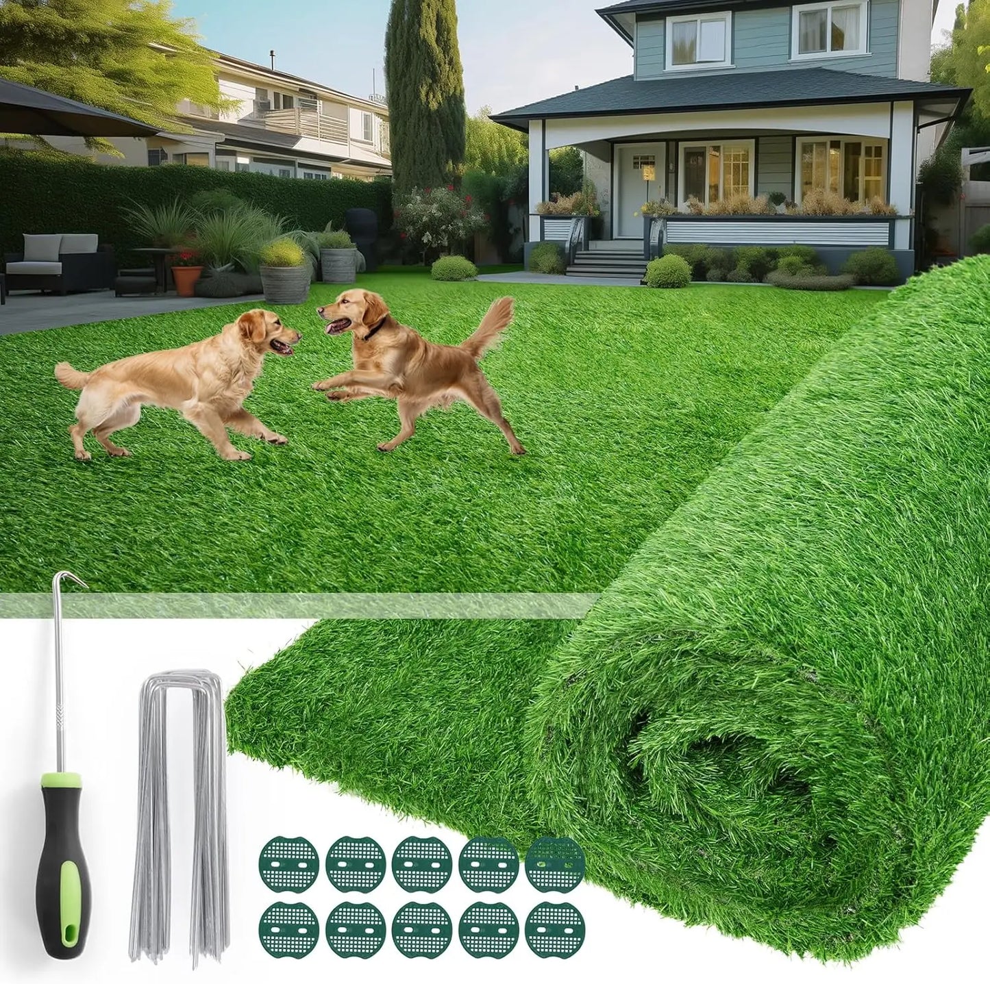 Realistic Artificial Turf Grass Mat with Drainage Holes - 4FT x 6FT Indoor Outdoor Pet Friendly Rug for Patio, Balcony, Backyard