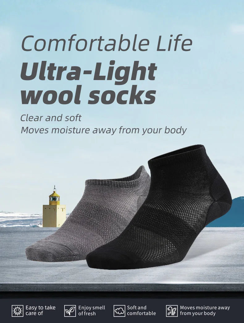 ZEALWOOD Ultra-Light Men's Women's Merino Wool Athletic Socks No Show/ Ankle Breathable Thin Running Tennis Golf Summer 3 Pairs