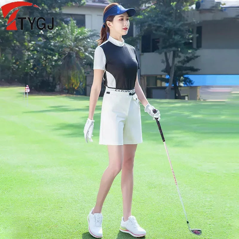 TTYGJ Women High Waist Golf Shorts Summer Quick-dry Sports Trousers Breathable Golf Apparel Ladies Elastic Slim Short Pant XS-XL